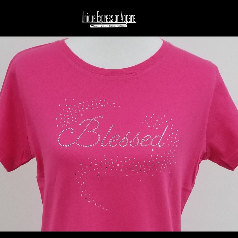 5⭐ "Blessed" dressy pink graphic tee